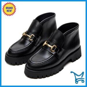 Platform Ankle Boots Chunky Heel Slip On Round Toe Winter Booties